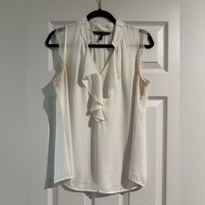 White House Black Market - White Sleeveless Lace Blouse with Ruching - Size M